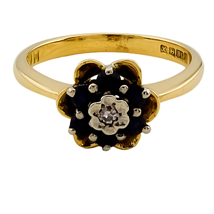 18ct Gold Sapphire/Diamond Cluster Ring size K